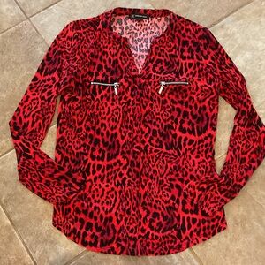INC International Concepts Red Animal Print Blouse size small